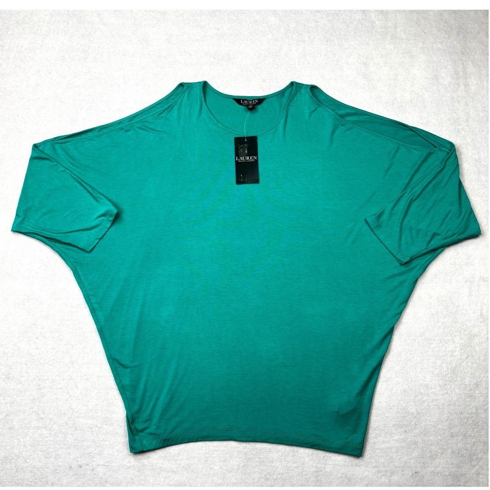 Lauren Ralph Lauren Teal Green Cold Shoulder Dolman Sleeve Top Medium NWT